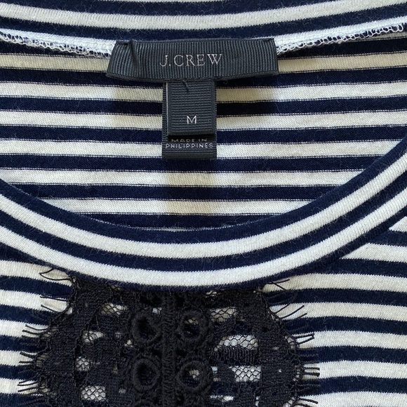 J. Crew Striped T-Shirt with Lace Trim Navy - Picture 5 of 5